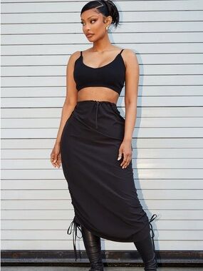 Classic Black Midi Skirt with Adjustable Hem